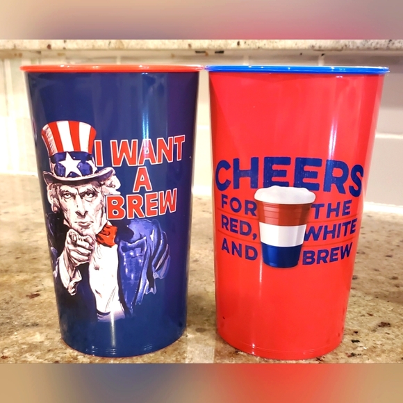 Way To Celebrate Other - 22oz Patriotic Brew Cheers Reusable Plastic Cups, Red, Wht,‎ Blue (2 Cups)